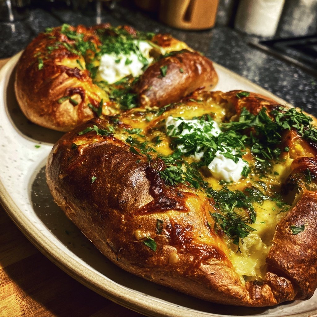 Mittagessen mit Ofenkartoffeln