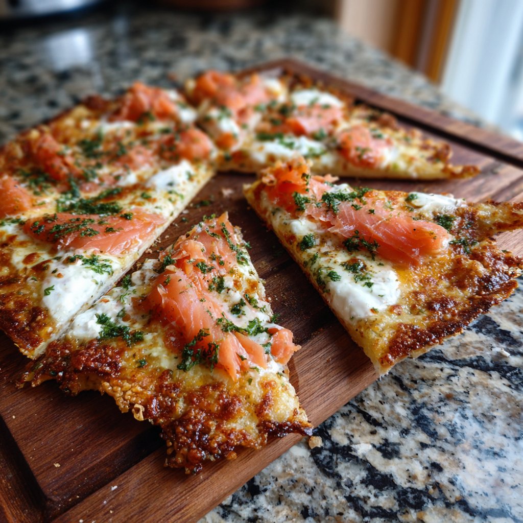 Pizza mit Lachs und Crème fraîche