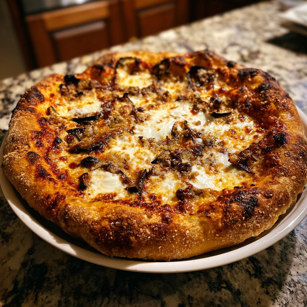 Pizza mit Aubergine und Mozzarella